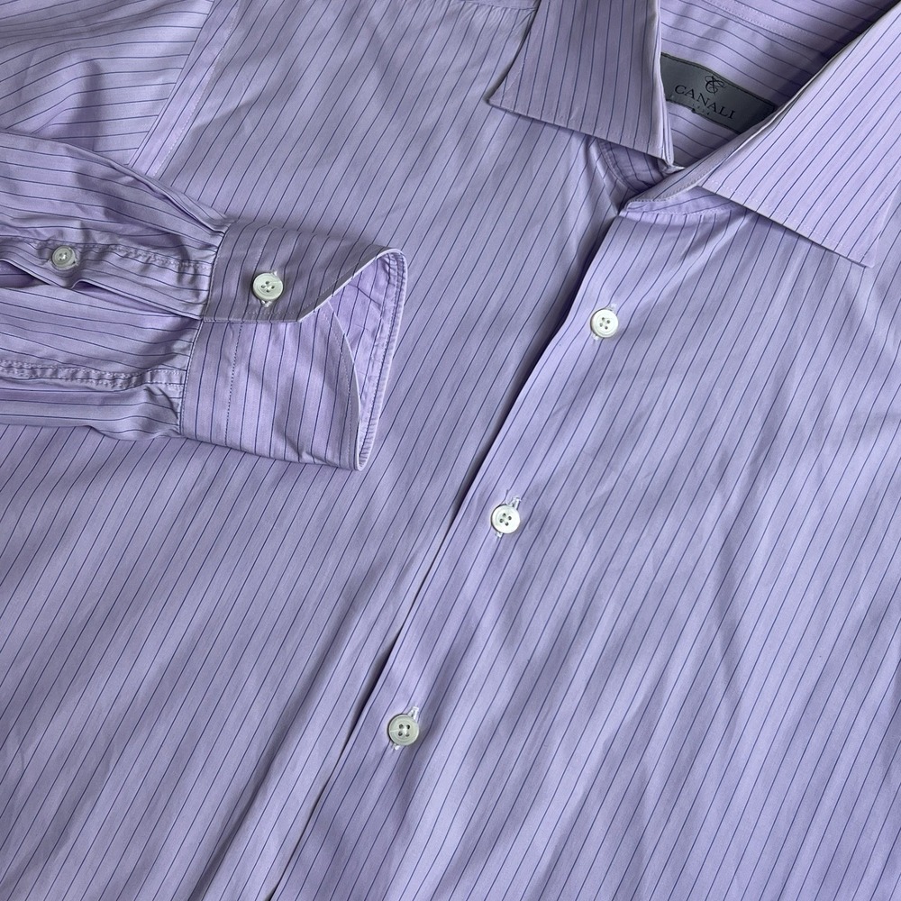 Canali‎ Shirt Men 15 1/2 M 1934 Button Up Dress Collared Pink Striped Italian